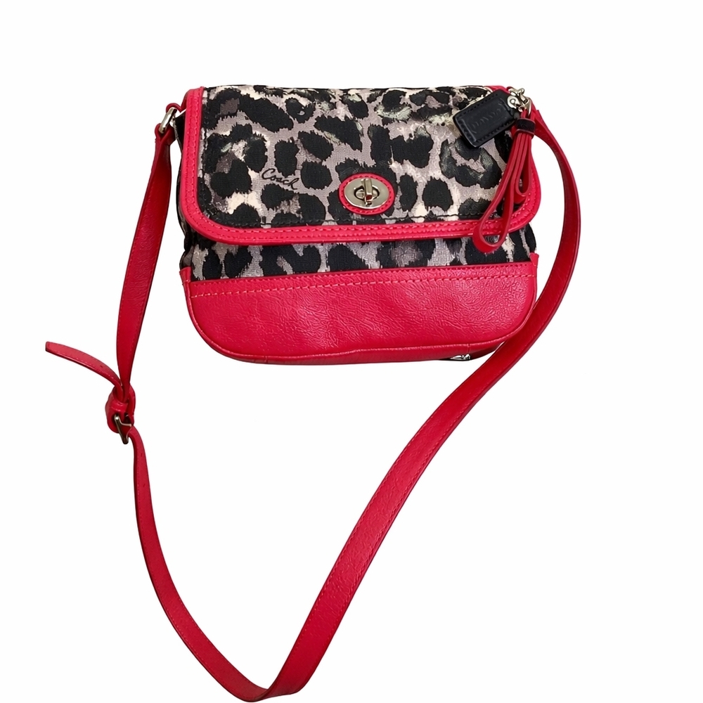 Coach F24103 Authentic Y2K Ocelot Print Canvas/Red Leather Park Crossbody EUC